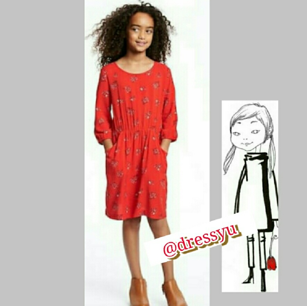 GIRLS RED SMOCKED WAIST DRESS